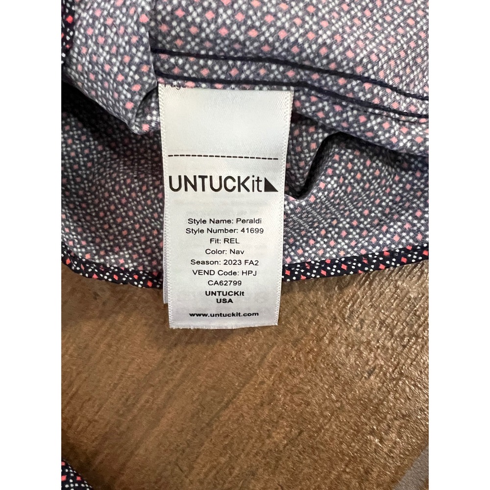 UNTUCKit Men's Peraldi Relaxed Fit Navy Geometric Stretch Shirt XXXL Performance - Picture 6 of 6